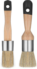 2 Pcs Chalk Paint Brush, Round Wax Paint Brush for Furniture Natural Bristles Stencil Brush Compatible with All Types of Chalk Paints for Painting or Waxing Home Decor DIY Art Crafts (Black)