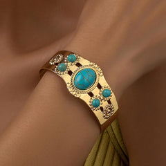 Gold Western Turquoise Bracelets for Women Boho Cuff Jewelry Trendy 2025