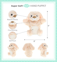 DolliBu Rabbit Plush Hand Puppet For Kids - Soft Plush Stuffed Animal Hand Puppet Toy for Puppet Show Games & Puppet Theaters for Kids Adult's Cute Puppets Educational Toy to Teach Children & Toddlers