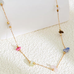 1PC Colorful Irregular Stone Necklace, Natural Raw Crystal Pendant Necklace for Women, Bohemian Beaded Chain Necklaces, Handmade Statement Neck Jewelry (Multicolor)