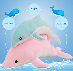 Dolphin Plush Pillow 27.5" Blue Dolphin Stuffed Throw Pillow Super Soft Sea Animal Plush Toys Dolls for Boys Girls Sleeping Cushion Gift