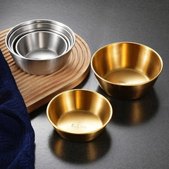 lasenersm 2 Pieces Wine Bowl Stainless Steel Rice Wine Bowl Round Rice Wine Cup Sauce Dish Condiment Dipping Bowl Seasoning Bowl Drink Bowl Sauce Bowl Snack Bowl Food Container(Golden, 10.8cm)