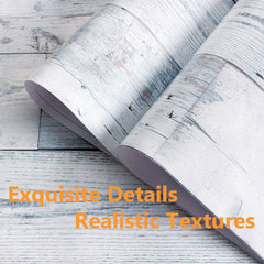 17.7"x 118" Peel and Stick Wallpaper Self-Adhesive Shiplap Light Grey/White Distressed Wood Plank Removable repasted Decorative