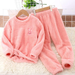 2 Piece Toddler Boys Girls' Winter Fleece Pajama Set Warm Fleece Matching Sleepwear Set Tops+Pants (1-Pink, 11-12 Years)