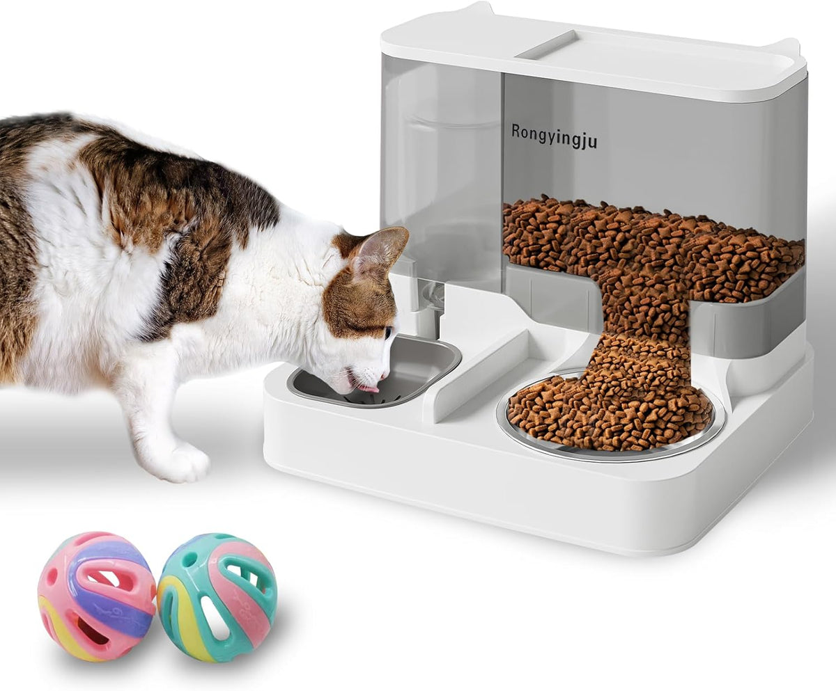 Rongyingju pet Automatic Feeder, Food Feeder for Small and Medium-Sized Pets Such as Dogs and Cats, 2.8L Food Capacity, 1L Water (Grey)
