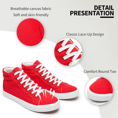 Men's White Canvas High Top Sneakers - Classic Lace-Up Walking Shoes, Light-Weight Soft Casual Tennis Shoes