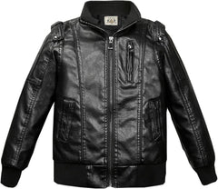 Toddler Kids Boys Jackets Motorcycle Leather Coats Fall Winter Outerwear Zipper Coat (Black, 11-12 Years)
