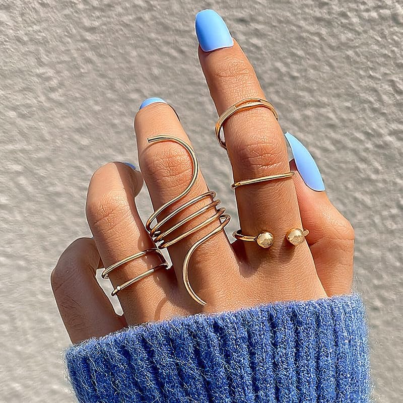 Wave Geometric Open Ring Set Minimalist Stackable Jewelry Accessories