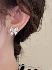 Gold Pearl Bow Earrings Dangle Drop Jewelry for Women Christmas Ribbon Bow Gift