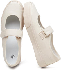 Uoidru Women's Mary Jane Canvas Shoes Fashion Sneakers with Velcro Casual Slip on Shoes for Women(Beige,US7.5)