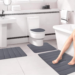 Bathroom Rugs for 3 Pieces, Memory Foam Bath Mat Set, Universal Toilet Mats, Soft Comfortable, Water Absorption, Non-Slip, Thick, Machine Washable, Easier to Dry for Floor Mats