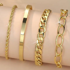 Chunky Gold Cuff Bracelet Stack Silver Chain Bangles Layered Cuban Link Jewelry