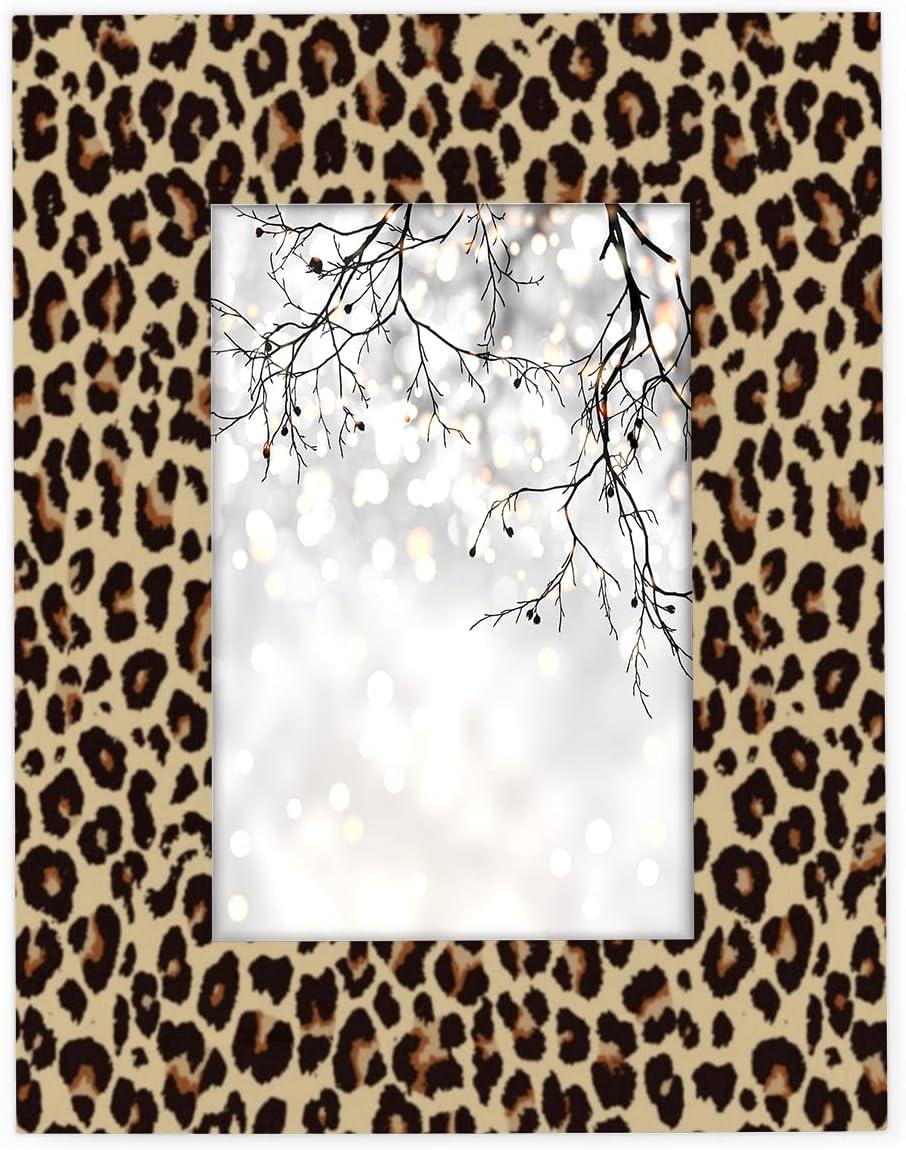 Picture Frames 4x6 for Wall Decor, Animal Leopard Print Brown Picture Frame with Stand Hanging Wood Photo Frame Collage for Table Top
