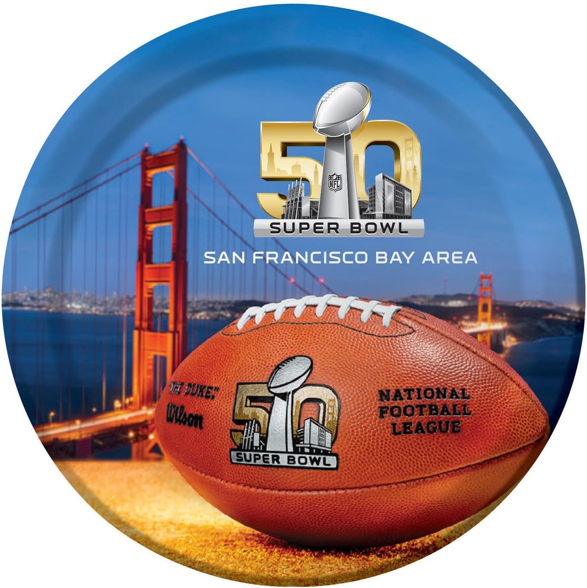 Creative Converting Super Bowl 50 8 Count Sturdy Style Dinner Plates, Multicolor