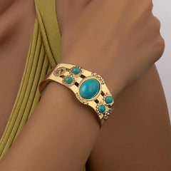 Gold Western Turquoise Bracelets for Women Boho Cuff Jewelry Trendy 2025