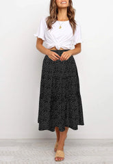 MEROKEETY Women's Boho Leopard Print Skirt Pleated A-Line Swing Midi Skirts