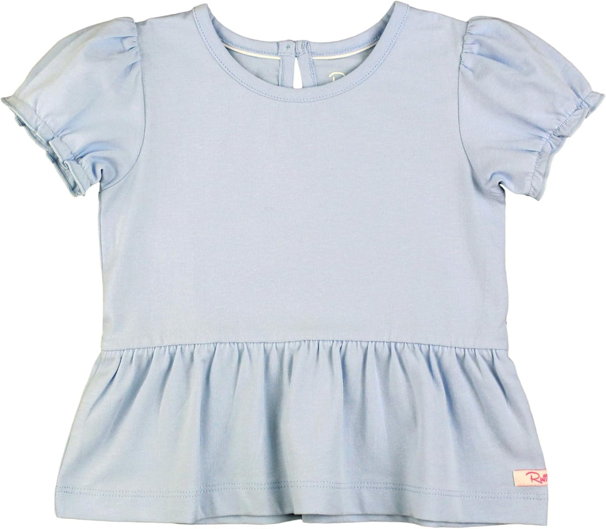 RuffleButts Windsurfer Blue Puff Sleeve Knit Peplum Top - 2T