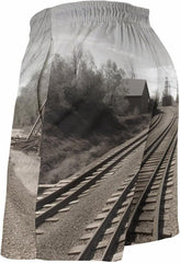 Men's Swim Trunks Train Track Beach Shorts Quick Dry Summer Bathing Suit Swimwear Beachwear with Pockets