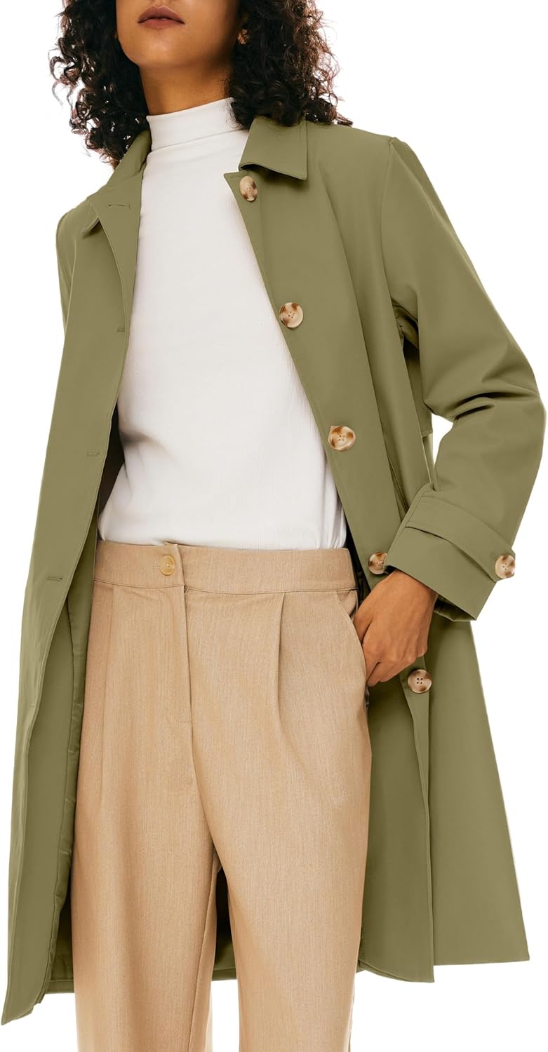 Orolay Women's Single Breasted Trench Coat Mid Long Classic Lapel Windproof Slim Outerwear Coats