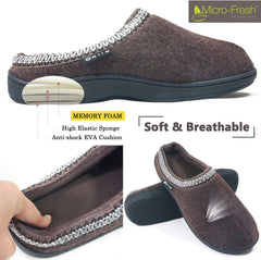 Men's Memory Foam Slippers Comfortable Polar Fleece Lined Grey/Navy House Shoes with Anti-Skid Sole, Indoor&Outdoor