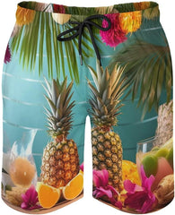 Men's Swim Trunks Tropical Party Beach Shorts Quick Dry Summer Bathing Suit Swimwear Beachwear with Pockets