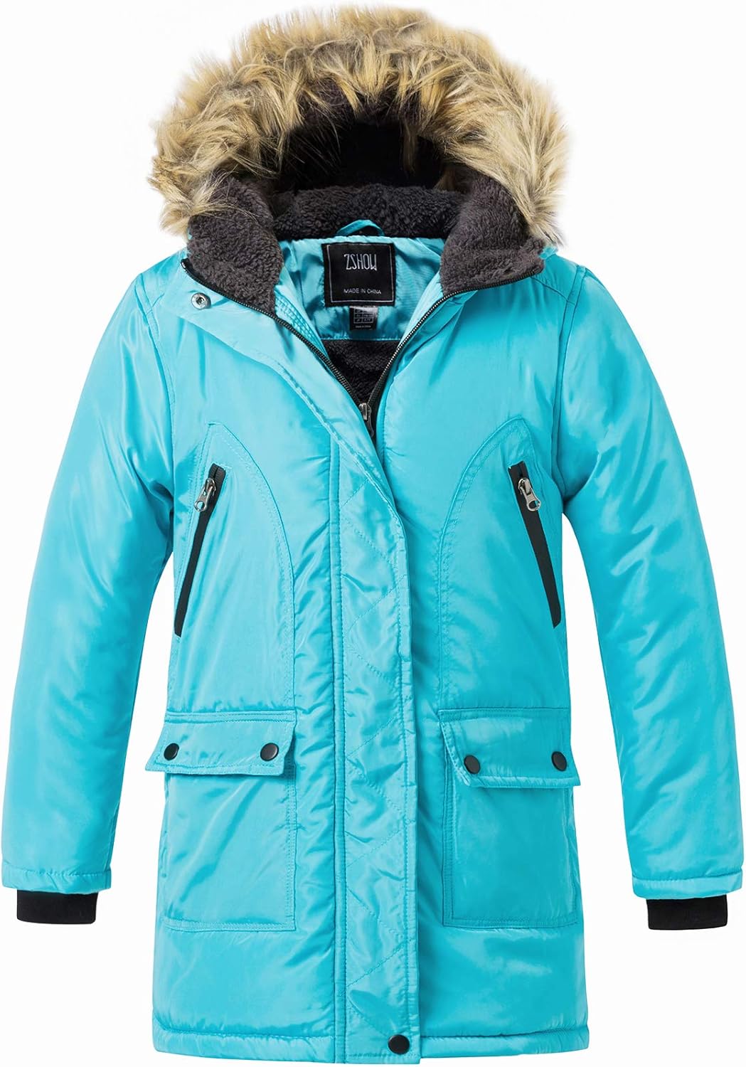 ZSHOW Girls' Hooded Puffer Jacket Water Winter Coat Outerwear Jacket Warm Parka