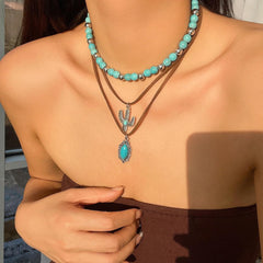 Fashionable Gold and Turquoise Boho Layered Choker Necklace for Women