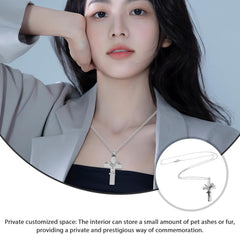 YARNOW Stainless Steel Cremation Jewelry Pet Urn Ashes Holder Necklace with Cross Pendant Keepsake Memorial Necklace for Dogs and Cats
