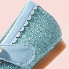Size 3 Wide Shoes Children's Leather Shoes Female Spring and Autumn Princess Shoes Glitter Pink Blue Flat Single Shoes (Sky Blue, 13.5 Little Child)