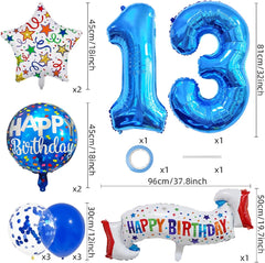 Happy 13th Birthday Balloon Colorful Banner Balloons Set 13th Year Old Birthday Blue Theme 13 Balloon Number 13 Foil Mylar Balloons Kids 13 Party Balloons Confetti Latex Mylar Balloons Party Supplies
