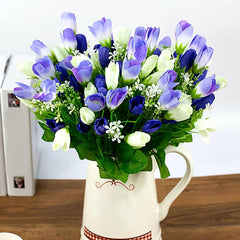 Artificial Flower Wedding Fake Plants 15 Heads Compatible with Wedding 1 Bouquet Blue