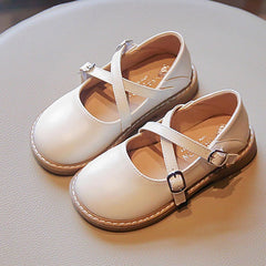 Fashion Children's Casual Shoes Girls Round Head Flat Thick Bottom Solid Double Buckle Girls Round Head Flat
