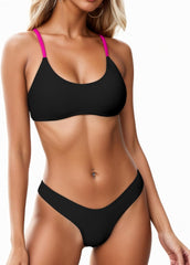 SherryDC Women's Solid Scoop Neck Push Up Padded Brazilian Thong Bikini Swimsuit Bathing Suit