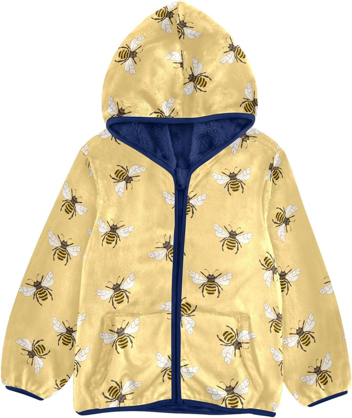Aslsiy Boys Fleece Jacket Bee Yellow Pattern Toddler Hooded Coat Outerwear
