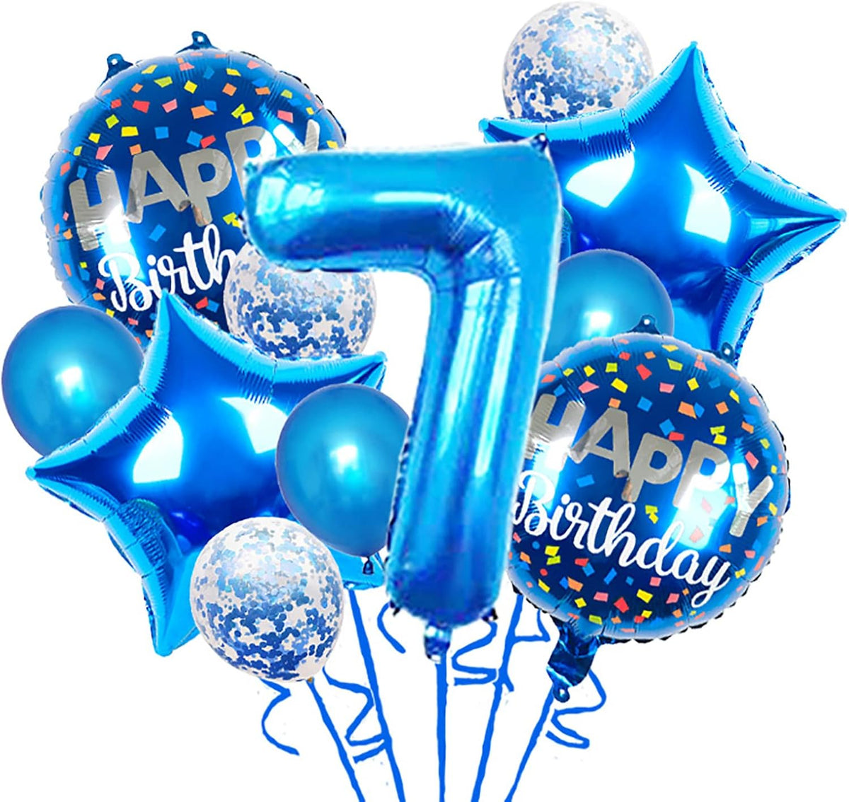 Balloons, 11 pcs Foil Balloons 7 Year Old for 7st Birthday Party Supplies Decoration， Confetti Balloon Kids Party Balloons Party Supplies 7 Years Old Birthday Balloon for Kids (7th, Blue)