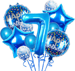 Balloons, 11 pcs Foil Balloons 7 Year Old for 7st Birthday Party Supplies Decoration， Confetti Balloon Kids Party Balloons Party Supplies 7 Years Old Birthday Balloon for Kids (7th, Blue)