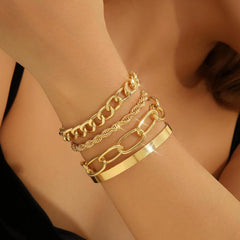 Chunky Gold Cuff Bracelet Stack Silver Chain Bangles Layered Cuban Link Jewelry