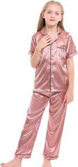 Kids Satin Short-Top and Long-Pants 2-Pieces Pajamas Sleepwears Set