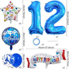 Happy 12th Birthday Balloon Colorful Banner Balloons Set 12th Year Old Birthday Blue Theme 12 Balloon Number 12 Foil Mylar Balloons Kids 12 Party Balloons Confetti Latex Mylar Balloons Party Supplies