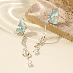 1Pair Light Blue Butterfly Earrings, Delicate Chandelier Style Earring, Elegant Dangle Earring for Women, Fashion Jewelry with Crystal Accents, Stylish Drop Trendy Accessories (Blue)