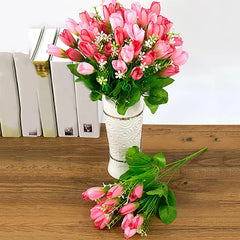 Artificial Flower Wedding Fake Plants 15 Heads Compatible with Wedding 1 Bouquet Pink
