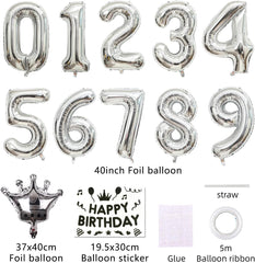 40 Inch Silver Foil Balloon Number 12,Crown 12th Birthday Party Decorative Balloons,Number Large Numbers Balloon 12,Girls Boys 12th Birthday Decoration Anniversary Wedding 12th Birthday Party Supplies