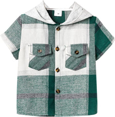Plaid Shirt for Toddler Boys Hooded Tops Kids Summer Tee Shirt with Pockets 1~6T