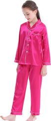 Girls Boys Satin Long Sleeve Button-Down Pajamas Set Sleepwear Loungewear