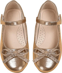 Toddler Little Girls Bow Rhinestone Ballerina Flat Ballet Shoes Flower Girls Mary Jane Flat Dress Shoes Party