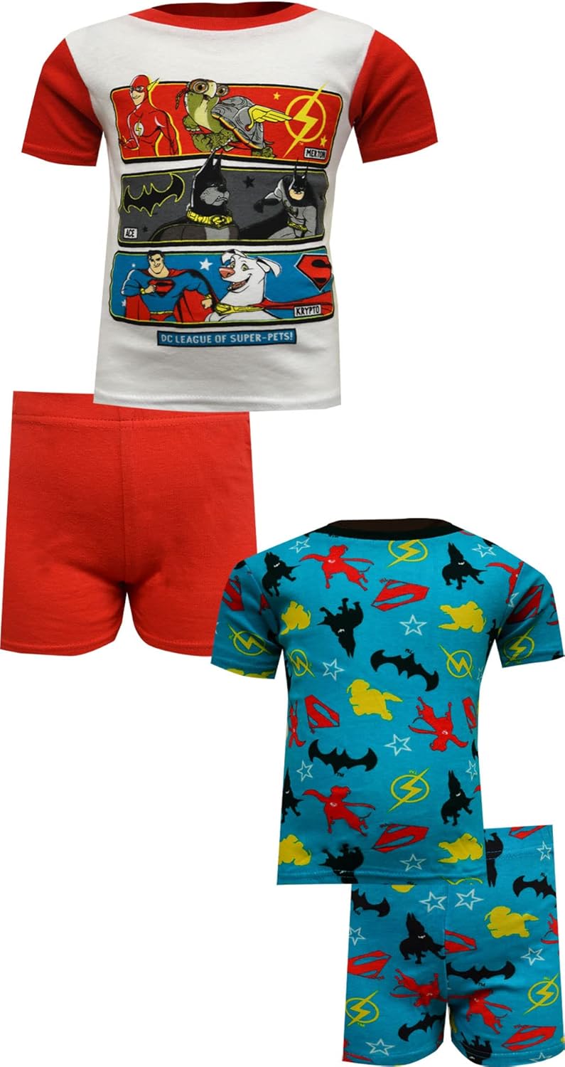 AME Sleepwear Boys DC Comics League of Super Pets Cotton Toddler 4 Piece Pajamas (4T) Blue