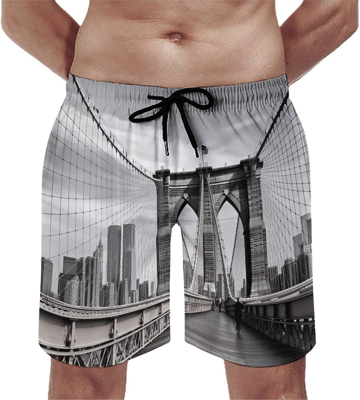 Men's Swim Trunks Brooklyn Bridge Beach Shorts Quick Dry Summer Bathing Suit Swimwear Beachwear with Pockets