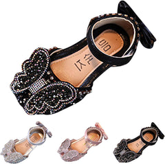 Summer Girls Dance Shoes Princess Dress Performance Shoes Ribbon Pearl Rhinestone Bow Flat Girls Booties Size 4