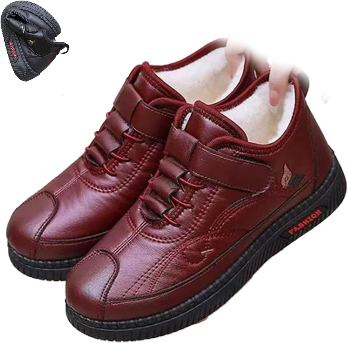 Women's Warm & Lightweight Adjustable Lace-up Winter Slip-on Shoes Boots Non-slip and Comfortable Thick 's Ankle Boots (5.5,Red)