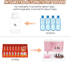 Rongyingju pet Automatic Feeder, Food Feeder for Small and Medium-Sized Pets Such as Dogs and Cats, 2.8L Food Capacity, 1L Water (Grey)